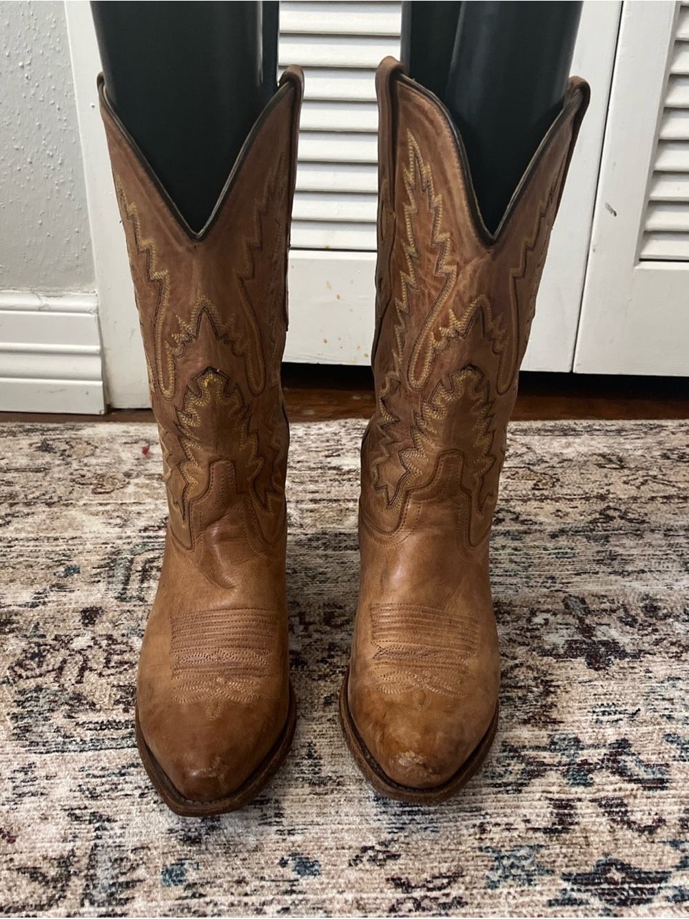Old West L1529Tan Leather Western Heeled Boots Sz 6